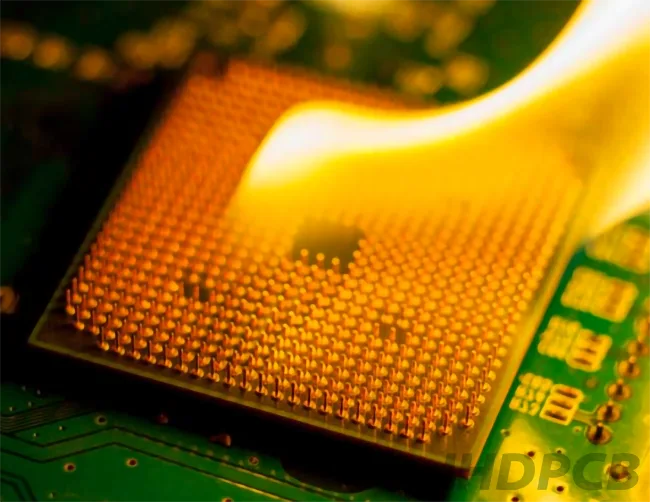 Fire Burning CPU on circuit board with electronic