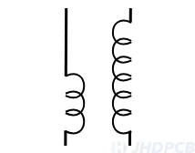 Air core transformers with unequal turn ratios can be represented by two variations of the transformer circuit symbol